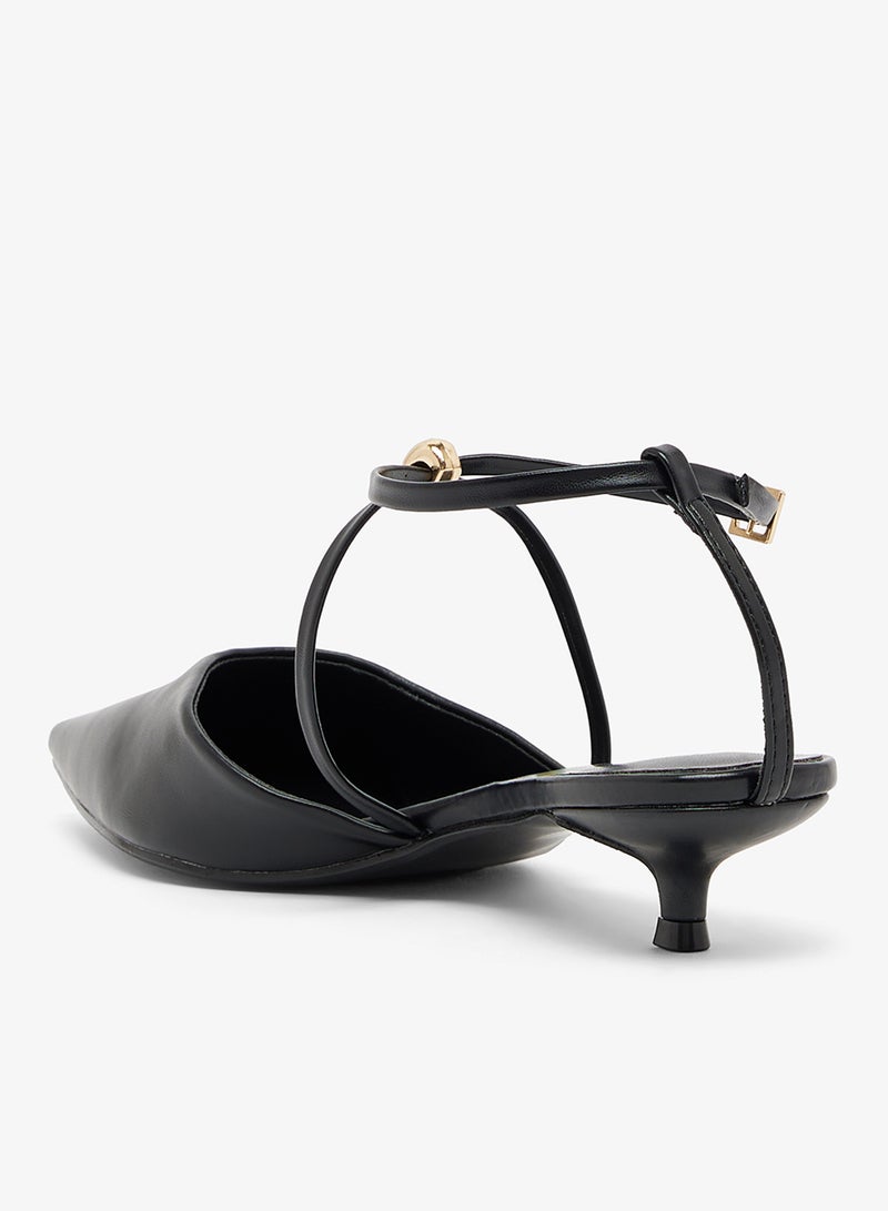 Ginger Gold Accent Strap Low Heel Pumps - Image 3