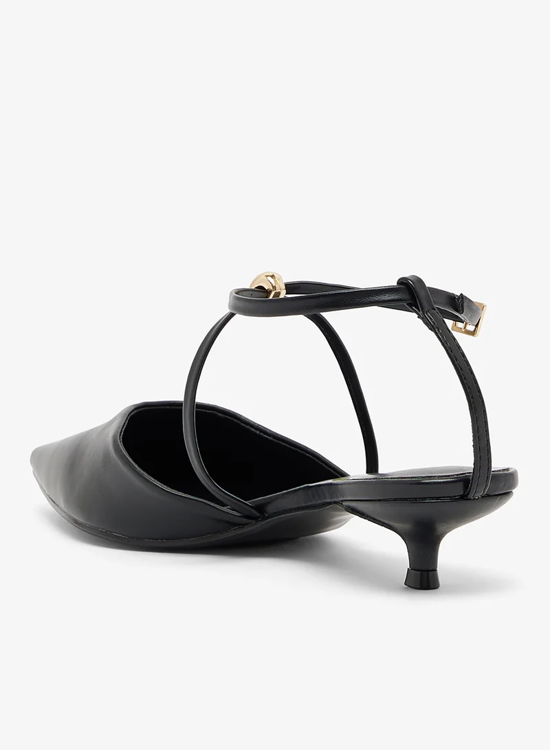 Ginger Black Gold Accent Strap Low Heel Pumps for Women | Best Price UAE