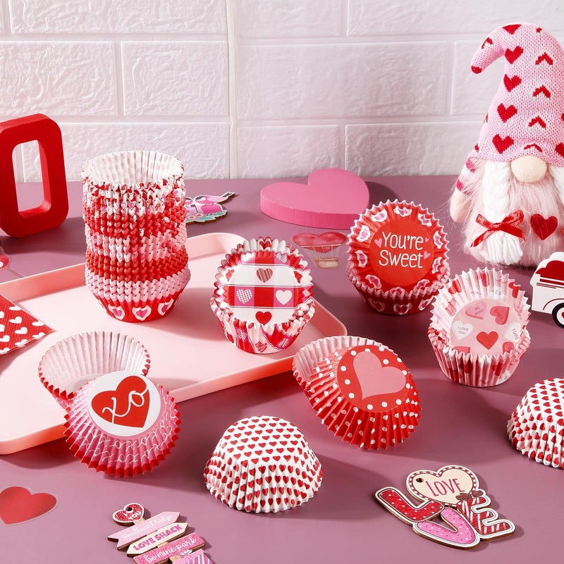 Quera 600 Pcs Valentine's Day Cupcake Liners Heart Cupcake Baking Cups Cupcake Wrappers Paper Wraps Paper Patterned Cupcake Liners for Valentine's Day Wedding Party Decorations (Classic Style) - Image 4