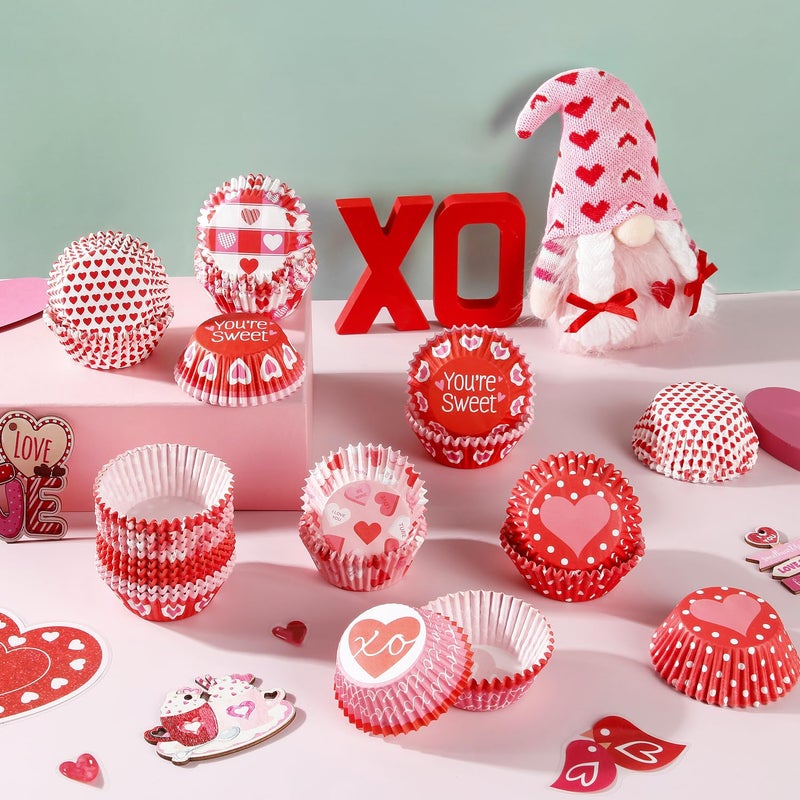 Quera 600 Pcs Valentine's Day Cupcake Liners Heart Cupcake Baking Cups Cupcake Wrappers Paper Wraps Paper Patterned Cupcake Liners for Valentine's Day Wedding Party Decorations (Classic Style) - Image 2