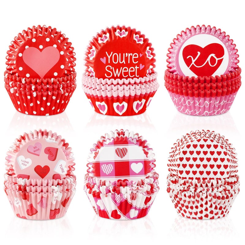 Quera 600 Pcs Valentine's Day Cupcake Liners Heart Cupcake Baking Cups Cupcake Wrappers Paper Wraps Paper Patterned Cupcake Liners for Valentine's Day Wedding Party Decorations (Classic Style) - Image 1
