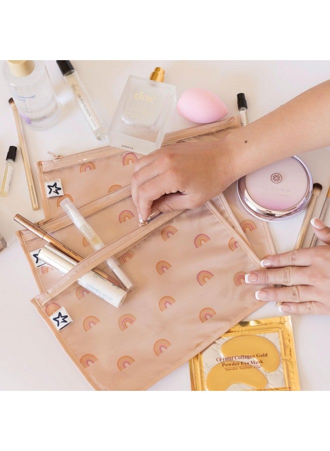 Tiny Twinkle Mess-Proof Travel Bags, Airline Compliant, Zipper Closure, Clear Front Pouch, Diaper Bag Packing, Toiletry Or Cosmetics Organizer 3 Pack Set (Boho Rainbow) - Image 1