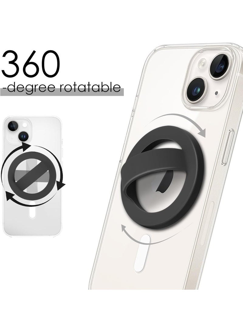 Magnetic Silicone Ring Grip Phone Holder, Rotating Finger Ring Grip Holder, Soft and Portable, Strong Magnetic Attraction, Compatible with Magsafe Phone Cases (Black) - Image 4