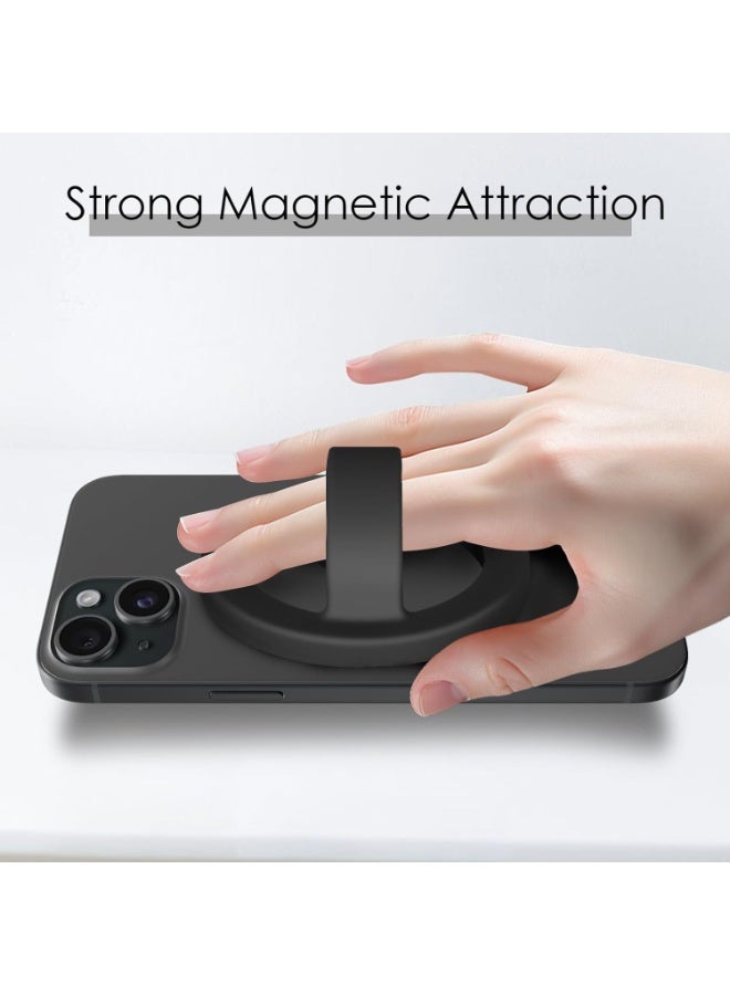 Magnetic Silicone Ring Grip Phone Holder, Rotating Finger Ring Grip Holder, Soft and Portable, Strong Magnetic Attraction, Compatible with Magsafe Phone Cases (Black) - Image 2