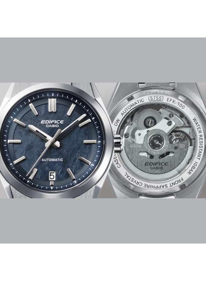 كاسيو إديفيس EFK-100D-2ADR ساعة رجالية أوتوماتيكية، سوار ستانلس ستيل، شاشة زرقاء محبوكة، زجاج سافير، مقاومة للماء حتى 100 متر - Image 4