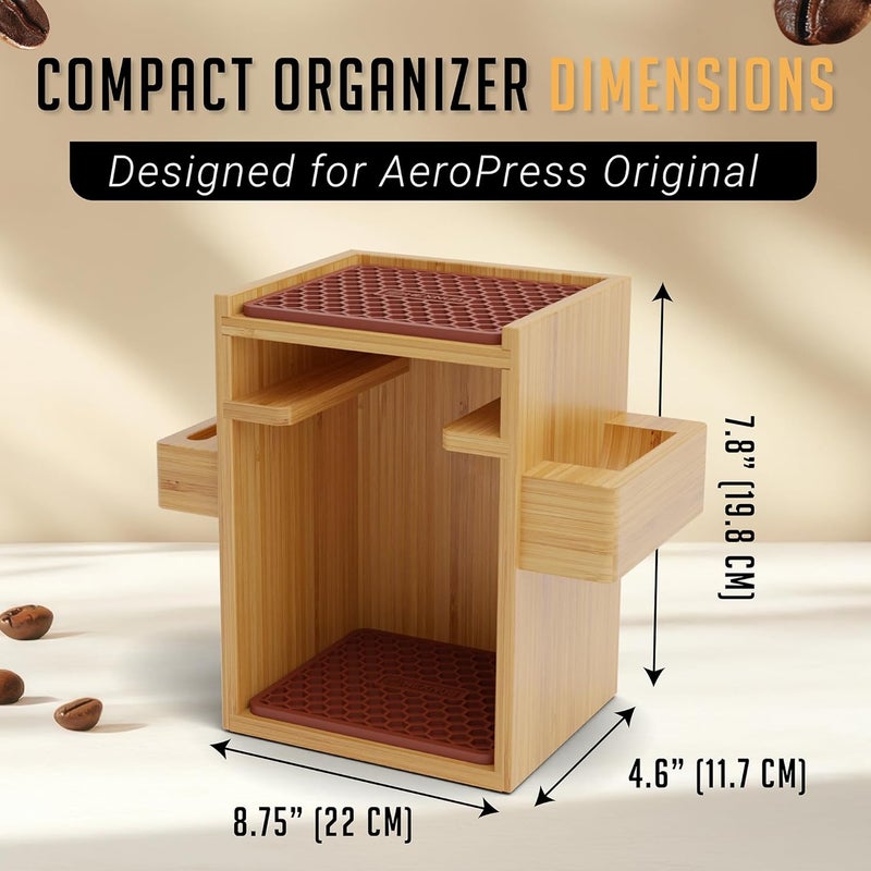 HEXNUB – Compact AeroPress Organizer Stand, Bamboo Coffee Caddy for AeroPress Coffee Maker, Accessories, Filters, Cups, Includes Mats - Brown - Image 3