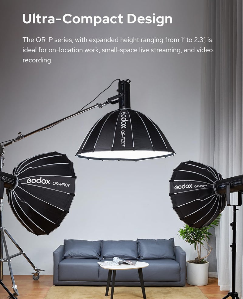 Godox QR-P90T 35.4" Quick Release Parabolic Softbox for Godox SL60II SL150III FV150II AD300PRO AD400PRO AD600BM SZ300R VL300 UL150II ML60 Other Bowen Mount Studio Flash Speedlite - Image 5
