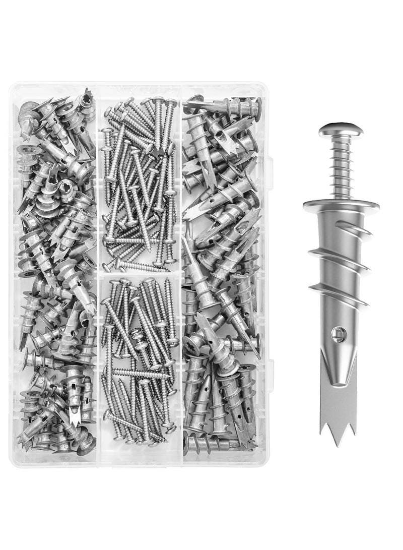 ZFHDBM 140PCS Metal Self Drilling Drywall Anchors and Screws Kit – 40PCS 32MM/30PCS 40MM Heavy Duty Hollow Zinc Anchors +40PCS 30MM/30PCS 40MM Screws | 80LB Sheetrock Anchors for Hanging & Mounting - Image 1
