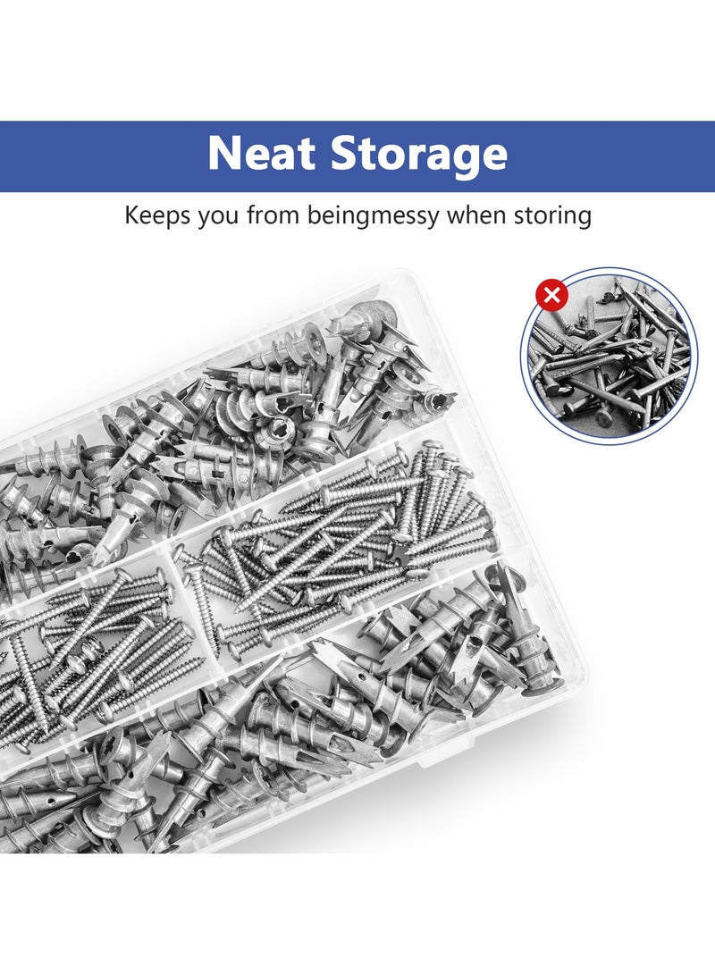 ZFHDBM 140PCS Metal Self Drilling Drywall Anchors and Screws Kit – 40PCS 32MM/30PCS 40MM Heavy Duty Hollow Zinc Anchors +40PCS 30MM/30PCS 40MM Screws | 80LB Sheetrock Anchors for Hanging & Mounting - Image 2