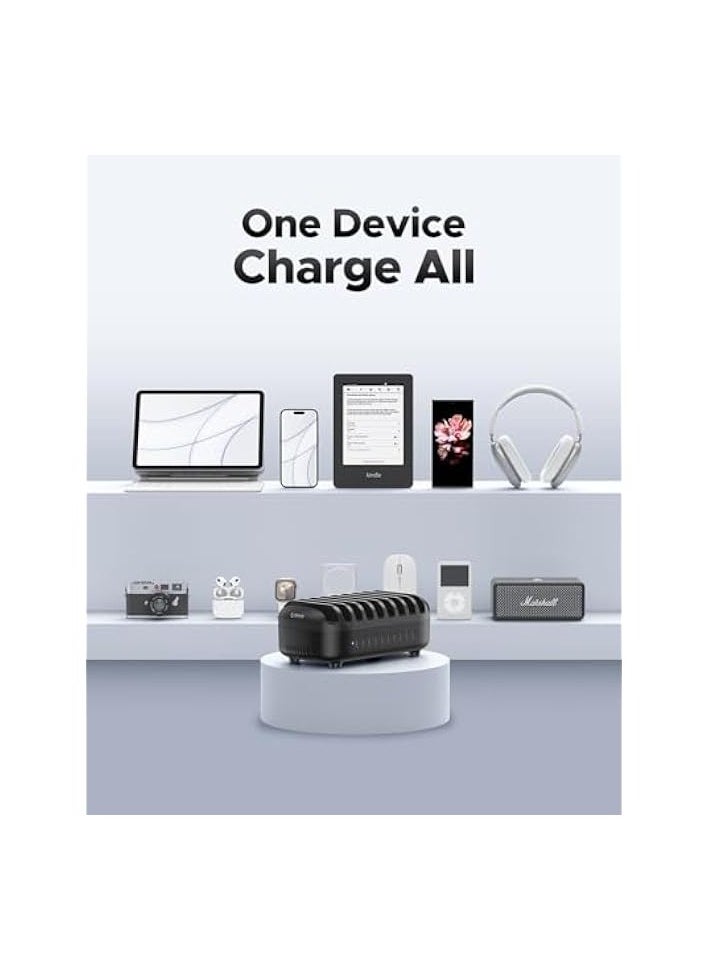 120W Charging Station for Multiple Devices 10 Ports Smart USB Charging Docking Organizer with Cooling Fan