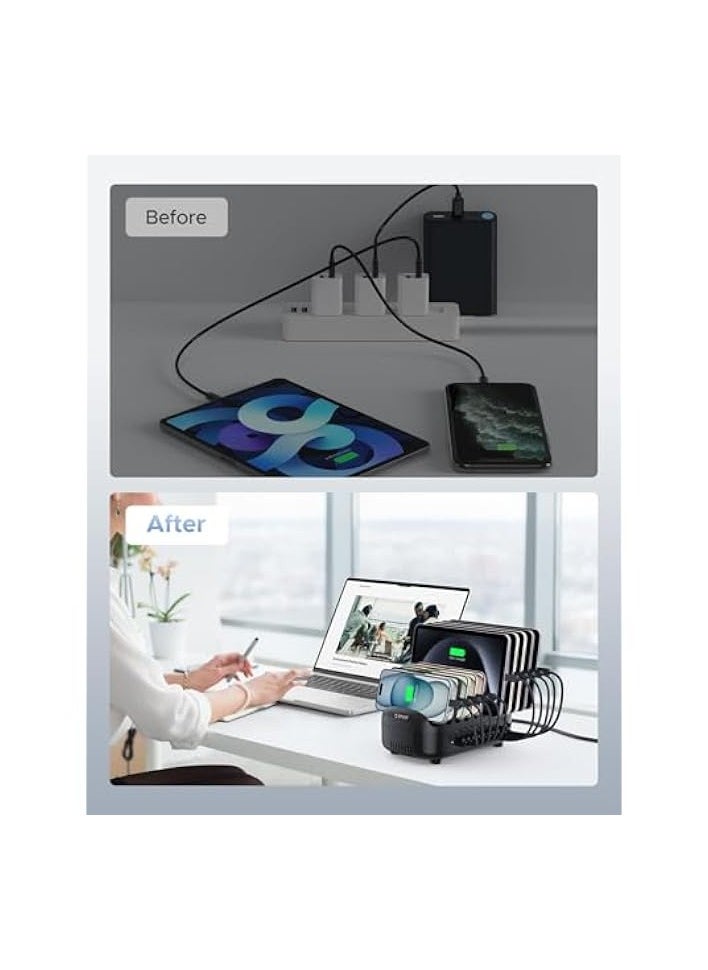 120W Charging Station for Multiple Devices 10 Ports Smart USB Charging Docking Organizer with Cooling Fan