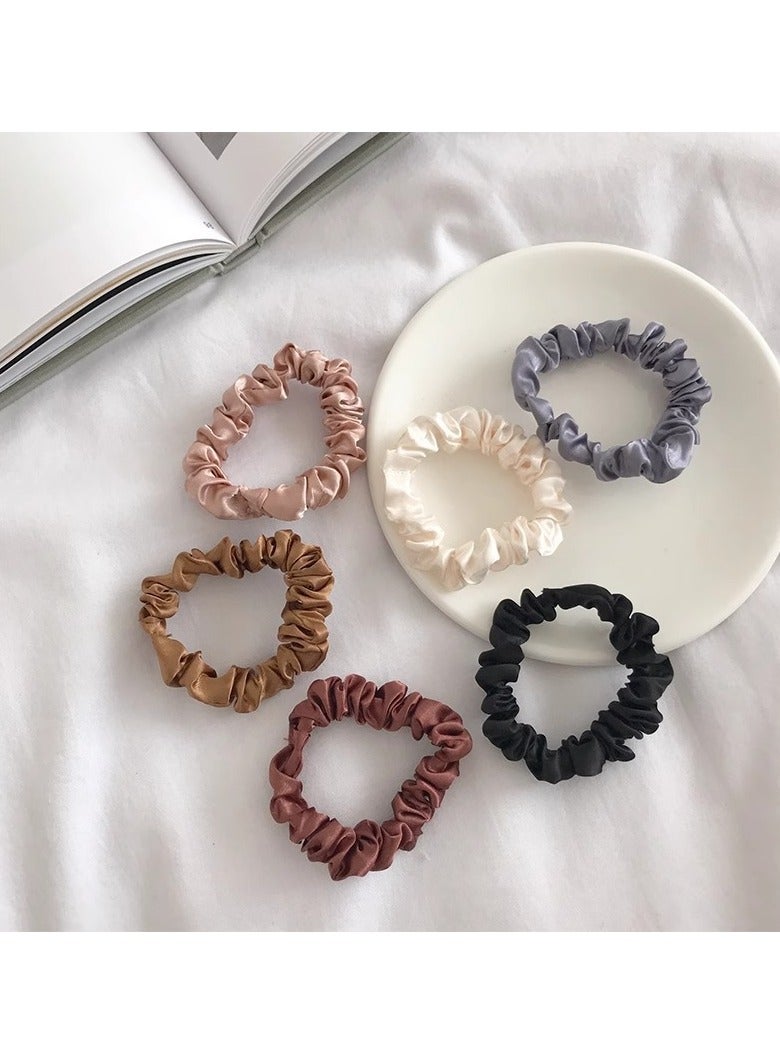 general Silk Hair Scrunchies Soft  Comfortable Small Silk Scrunchy Skinny Hair Ties Bows Ropes Elastics Ponytail Holders for Women Girls Hair Accessories 6 Pcs - Image 1