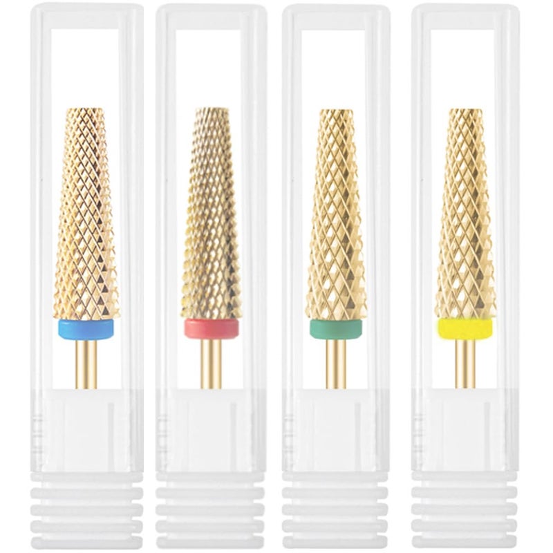 Eyech 4Pcs Nail Drill Bits Set Carbide Drill Bits for Nails 332 Shank Size Gold Cuticle Bit for Nail Drill for Manicure Nail Prep Polishing Hard Gel RemovingC M F XF - Image 1