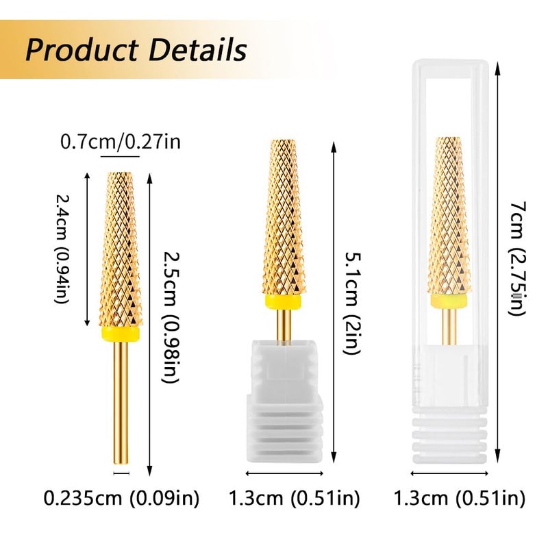 Eyech 4Pcs Nail Drill Bits Set Carbide Drill Bits for Nails 332 Shank Size Gold Cuticle Bit for Nail Drill for Manicure Nail Prep Polishing Hard Gel RemovingC M F XF - Image 2