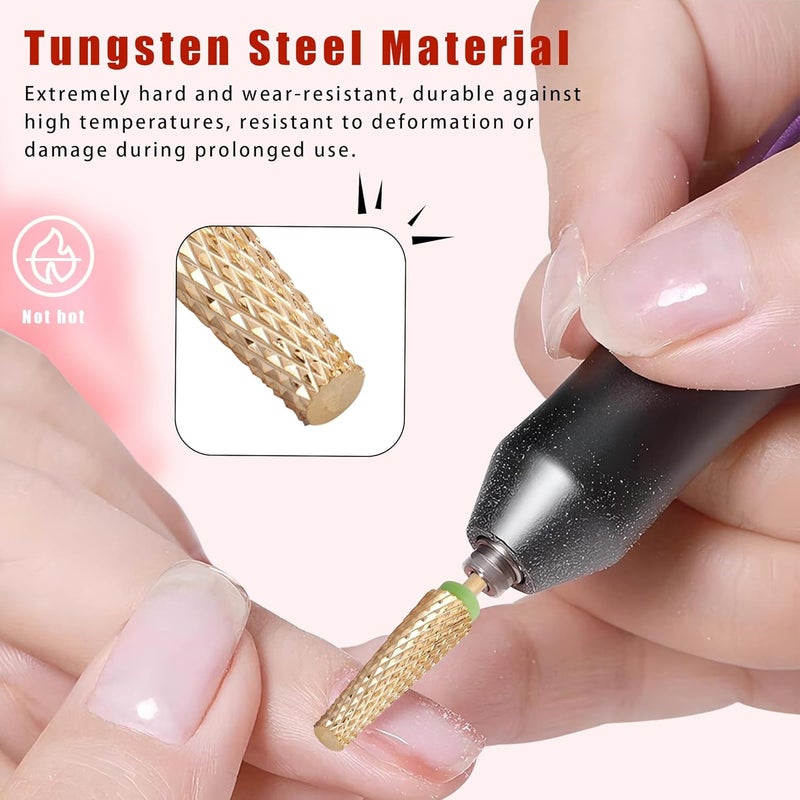 Eyech 4Pcs Nail Drill Bits Set Carbide Drill Bits for Nails 332 Shank Size Gold Cuticle Bit for Nail Drill for Manicure Nail Prep Polishing Hard Gel RemovingC M F XF - Image 4