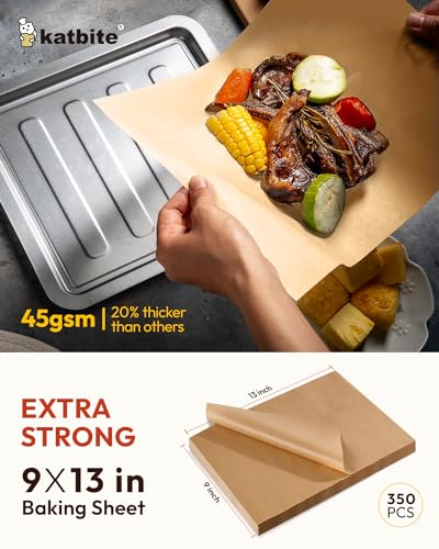 Katbite 350Pcs 9x13 In Parchment Paper Sheets, Heavy Duty Unbleached Baking Paper, Non-stick & Oil Proof for Oven, Air Fryer, Grilling, Steaming and Cooking Bread - Image 2