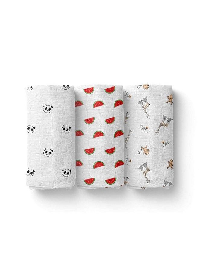 MOM'S HOME Organic Cotton Super Soft Baby Muslin Cloth Swaddle012 Monthspack Of 3Animal  - Image 1