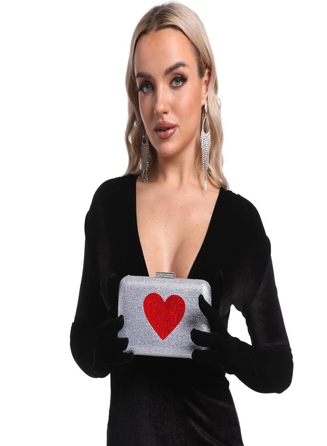 Boutique De FGG حقائب يد صغيرة مرصعة بأحجار الراين من بوتيك دي إف جي جي للنساء، حقيبة يد حمراء مرصعة بالكريستال على شكل قلب، حقائب سهرة رسمية وحقائب يد صغيرة - Image 4