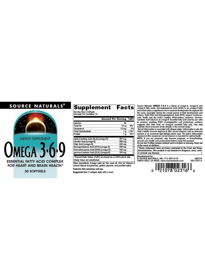 Source Naturals Omega 3-6-9, Essential Fatty Acid Complex for Heart and Brain Health* - 30 Softgels - Image 4