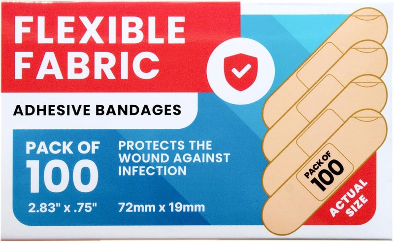 Flexible Fabric Adhesive Bandages Comfortable Flexible Protection and Wound Care for Minor Cuts and Scrapes Pad Designed to Cushion Painful Wounds 100 Count One Size - Image 1