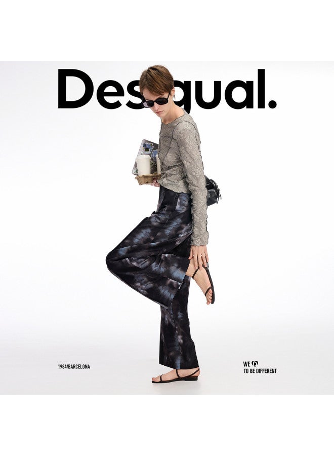 DESIGUAL مجموعة جديدة ss25 بنطلونات كاجوال نسائية مع طباعة يدوية التطريز على الجيب الخلفي - Image 3
