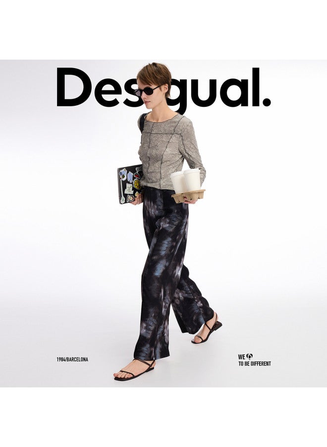 DESIGUAL مجموعة جديدة ss25 بنطلونات كاجوال نسائية مع طباعة يدوية التطريز على الجيب الخلفي - Image 4