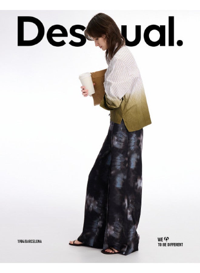 DESIGUAL مجموعة جديدة ss25 بنطلونات كاجوال نسائية مع طباعة يدوية التطريز على الجيب الخلفي - Image 1