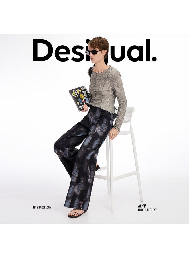 DESIGUAL مجموعة جديدة ss25 بنطلونات كاجوال نسائية مع طباعة يدوية التطريز على الجيب الخلفي - Image 5