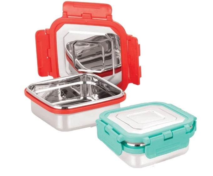 LEAK PROOF CLICK AND SEAL LOCK STAINLESS STEEL STORAGEAIR TIGHT TIFFIN CONTAINERLUNCH CONTAINER WITH LID SQUARE 2 350ML