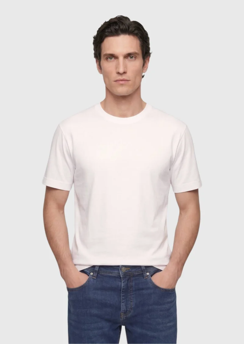 Ramsey Ecru Plain Silk Blended T-Shirt