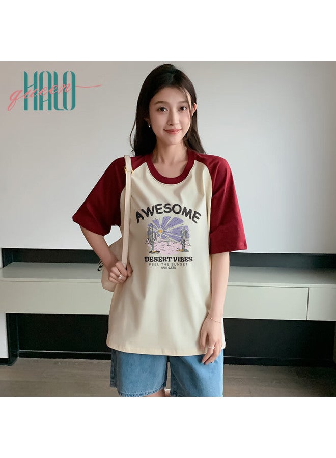 HALOQUEEN Halo Queen Women's Short Sleeve T-shirt Summer Korean Style Plant Print Trendy Top H143t1412 - Image 3