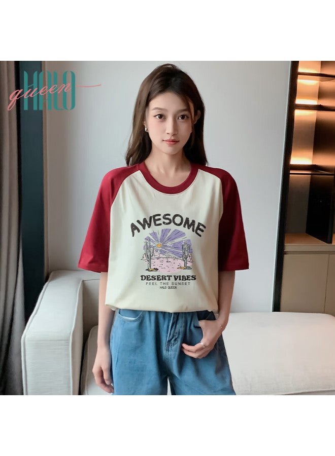HALOQUEEN Halo Queen Women's Short Sleeve T-shirt Summer Korean Style Plant Print Trendy Top H143t1412 - Image 2
