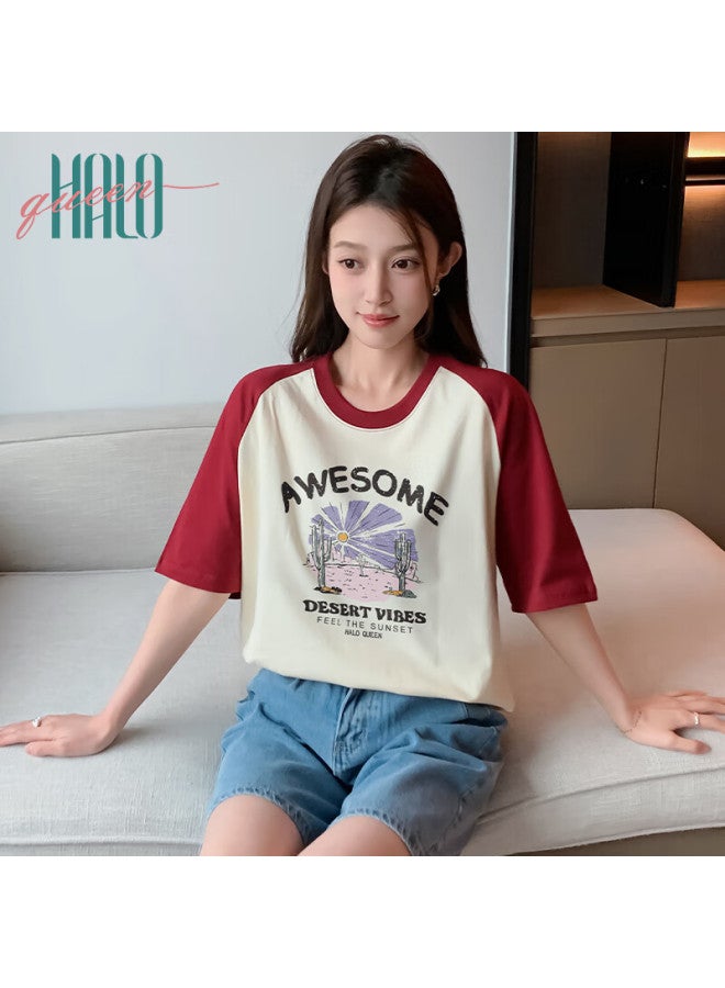 HALOQUEEN Halo Queen Women's Short Sleeve T-shirt Summer Korean Style Plant Print Trendy Top H143t1412 - Image 4