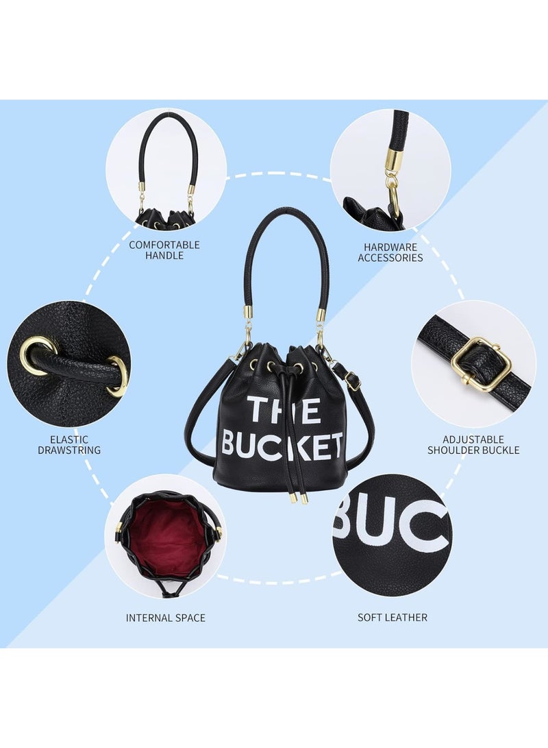 SOLARAE The Bucket Bags for Women, Mini Leathe Bucket Bag, Purses Drawstring Closure Crossbody Handbags, Suitable for traveling, shopping (Black) - Image 3