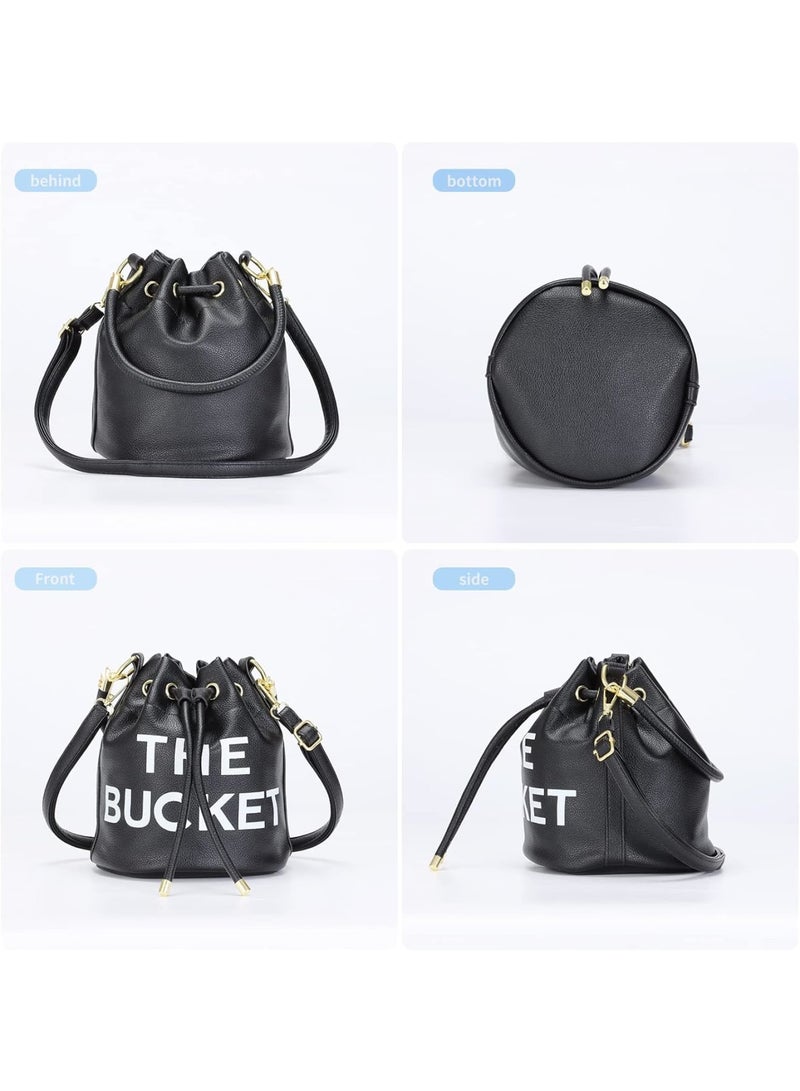 SOLARAE The Bucket Bags for Women, Mini Leathe Bucket Bag, Purses Drawstring Closure Crossbody Handbags, Suitable for traveling, shopping (Black) - Image 2