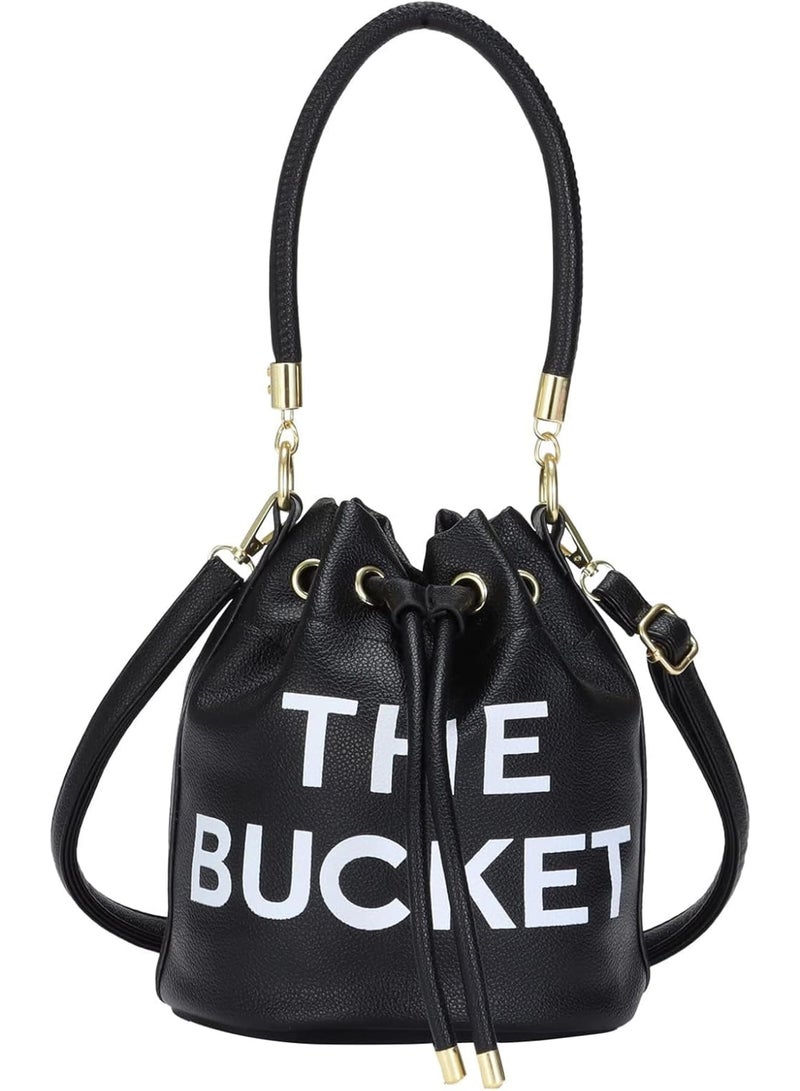 SOLARAE The Bucket Bags for Women, Mini Leathe Bucket Bag, Purses Drawstring Closure Crossbody Handbags, Suitable for traveling, shopping (Black) - Image 1