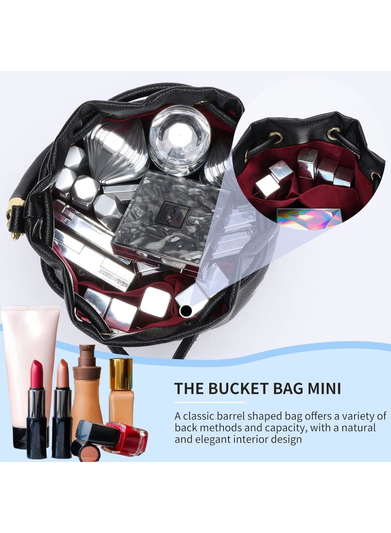 SOLARAE The Bucket Bags for Women, Mini Leathe Bucket Bag, Purses Drawstring Closure Crossbody Handbags, Suitable for traveling, shopping (Black) - Image 5