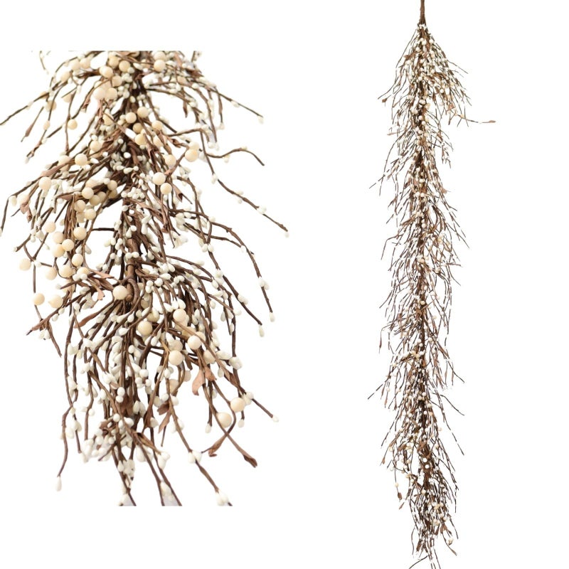 Quixem 60" Pip Berry Garland - Artificial Spring and Summer Decorative Garland with Cream Berries, Perfect for Front Door, Mantel, Centerpiece and Table Display Seasonal DÃ©cor - Image 1