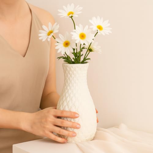 Vendola Nordic Minimalist Plastic Flower Vase for Living Room, Home Decoration Items, Flower Pot for Dining Table, Aesthetic Home Decor, Planters for Room Decoration (White) - Image 4