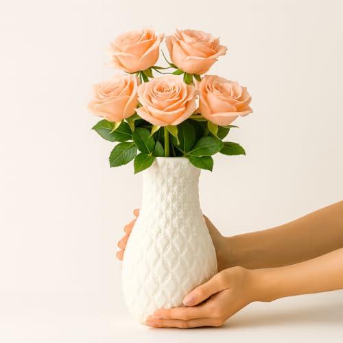 Vendola Nordic Minimalist Plastic Flower Vase for Living Room, Home Decoration Items, Flower Pot for Dining Table, Aesthetic Home Decor, Planters for Room Decoration (White) - Image 1