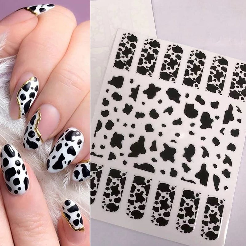 KZBTRBT 7 Sheets Gold Nail Art Stickers,Graffiti Nail Decals 3D Self-adhesive Nail Art Supplies Metal Laser Cow Graffiti Gold Silver Black Nail Art Design Manicure Tips DIY Nail Decoration,for Women Girl Kids - Image 4