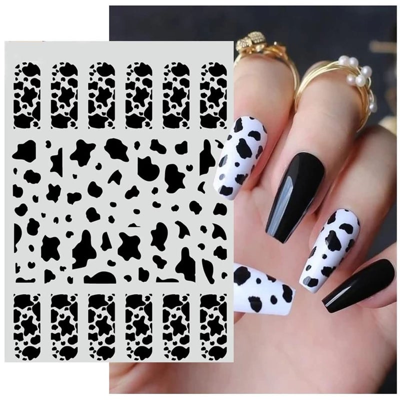 KZBTRBT 7 Sheets Gold Nail Art Stickers,Graffiti Nail Decals 3D Self-adhesive Nail Art Supplies Metal Laser Cow Graffiti Gold Silver Black Nail Art Design Manicure Tips DIY Nail Decoration,for Women Girl Kids - Image 3