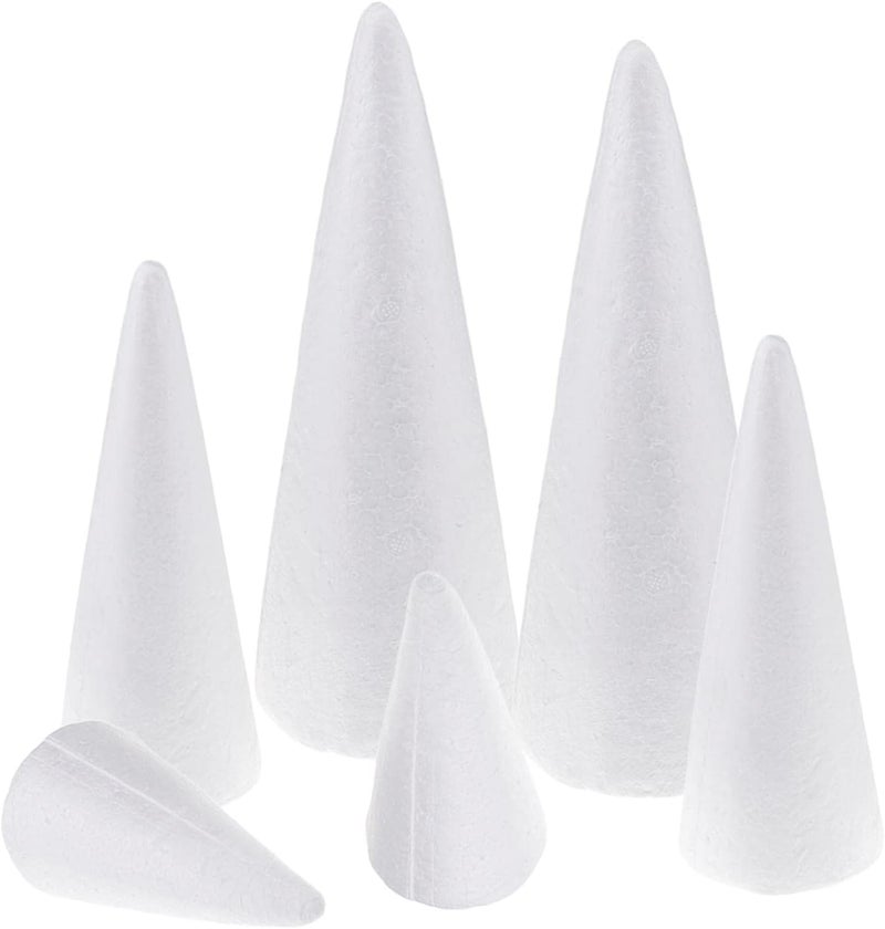 klarako 6Pcs Foam Cones DIY Material Modeling Foam Circular Cones Craft for Christmas Xmas Decor, Assorted 3 Sizes 7cm 11cm 15cm - Image 1