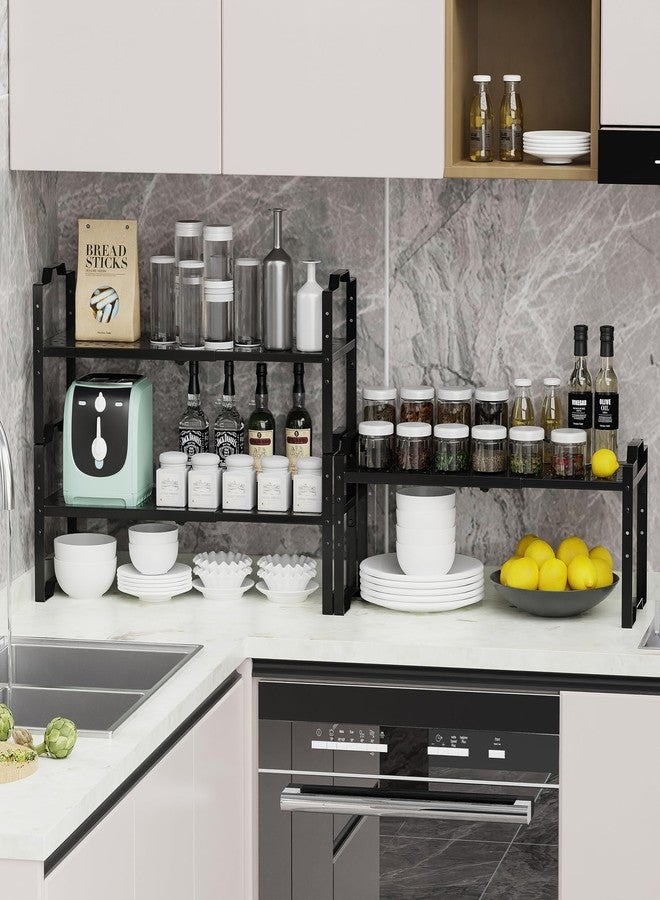 Jojocross Expandable Shelf Cabinet Organizer Adjustable Stackable Spice Rack at Kitchen and Bathroom More, Countertop Cupboard Organization Pantry Storage (1 Pack/Black, M) - Image 2