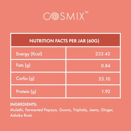 cosmix-My Happy Gut|Prebiotics&Probiotics-Promotes Healthy Gut Microbiome|Mulethi&Triphala Powder|Helps With Acidity,Digestion&Bloating|No Preservatives|No Added Sugar|60G-40 Servings (Pack Of 1) - Image 2