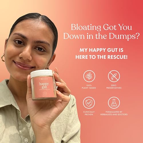 cosmix-My Happy Gut|Prebiotics&Probiotics-Promotes Healthy Gut Microbiome|Mulethi&Triphala Powder|Helps With Acidity,Digestion&Bloating|No Preservatives|No Added Sugar|60G-40 Servings (Pack Of 1) - Image 3
