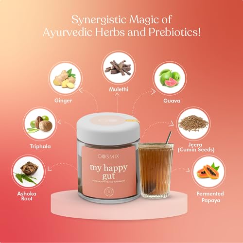 cosmix-My Happy Gut|Prebiotics&Probiotics-Promotes Healthy Gut Microbiome|Mulethi&Triphala Powder|Helps With Acidity,Digestion&Bloating|No Preservatives|No Added Sugar|60G-40 Servings (Pack Of 1) - Image 5