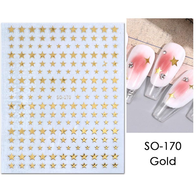 SPLOCUDU 12 Sheets Star Nail Stickers 3D Glitter Shiny Gold Silver White Black Stars Nail Art Design Decals Self-Adhesive Star Stickers DIY Nails Decals Nail Tips for Manicure Decoration - Image 5