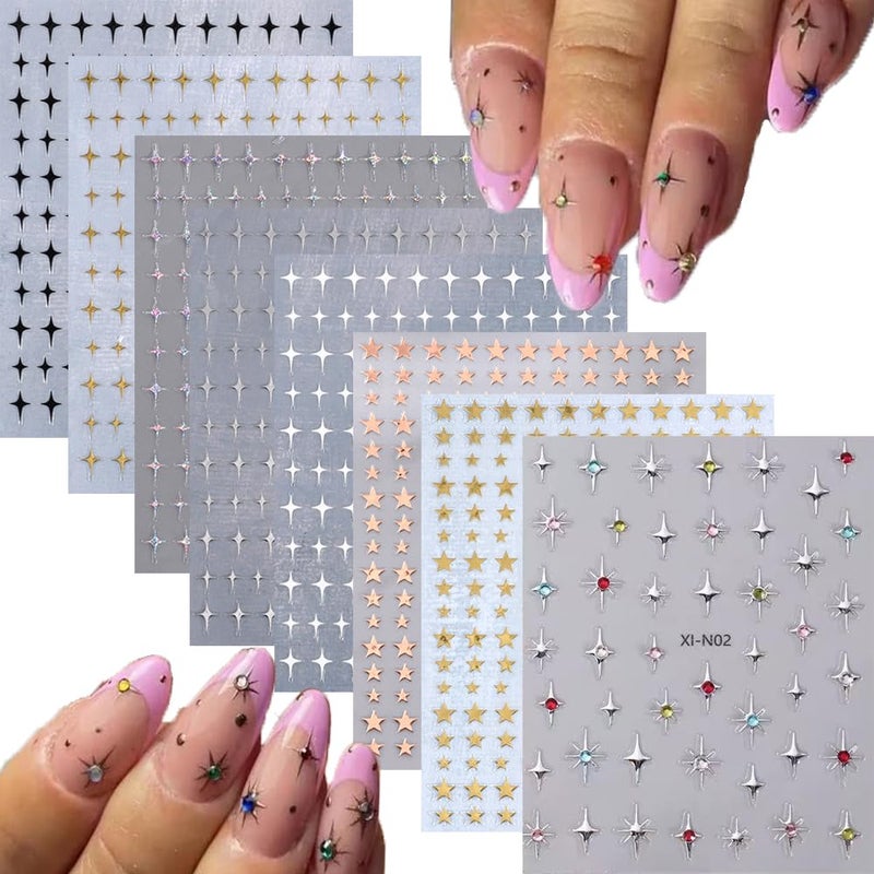 SPLOCUDU 12 Sheets Star Nail Stickers 3D Glitter Shiny Gold Silver White Black Stars Nail Art Design Decals Self-Adhesive Star Stickers DIY Nails Decals Nail Tips for Manicure Decoration - Image 1