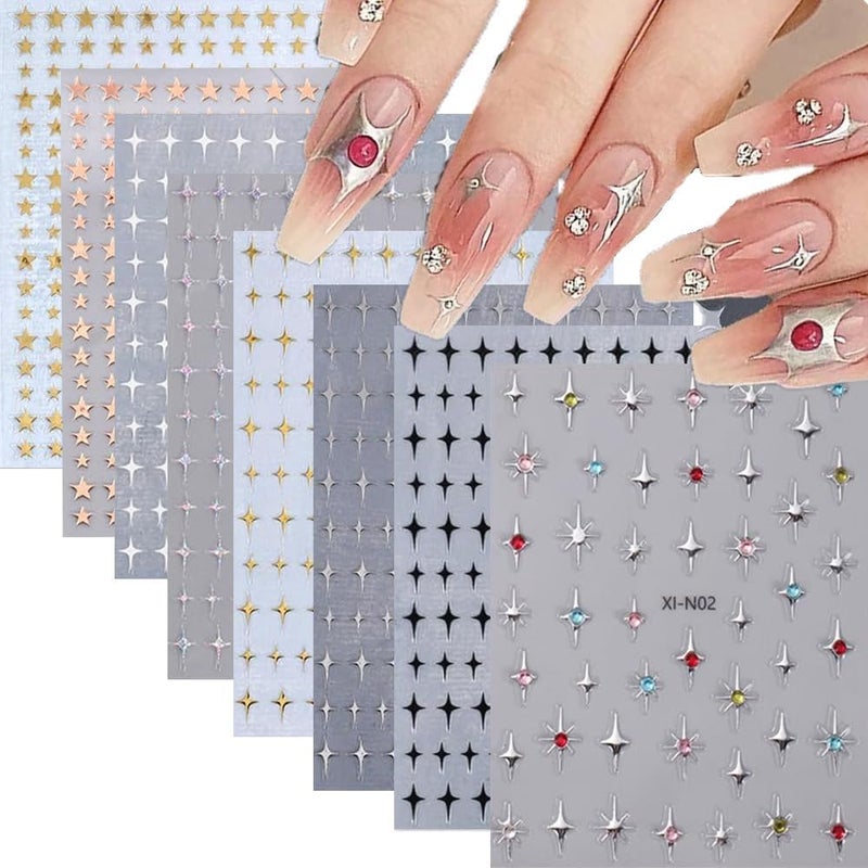 SPLOCUDU 12 Sheets Star Nail Stickers 3D Glitter Shiny Gold Silver White Black Stars Nail Art Design Decals Self-Adhesive Star Stickers DIY Nails Decals Nail Tips for Manicure Decoration - Image 3